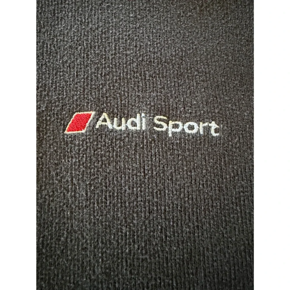 Audi Sport Mens L Quarter Zip Fleece Pullover Black Red Contrast Stitch